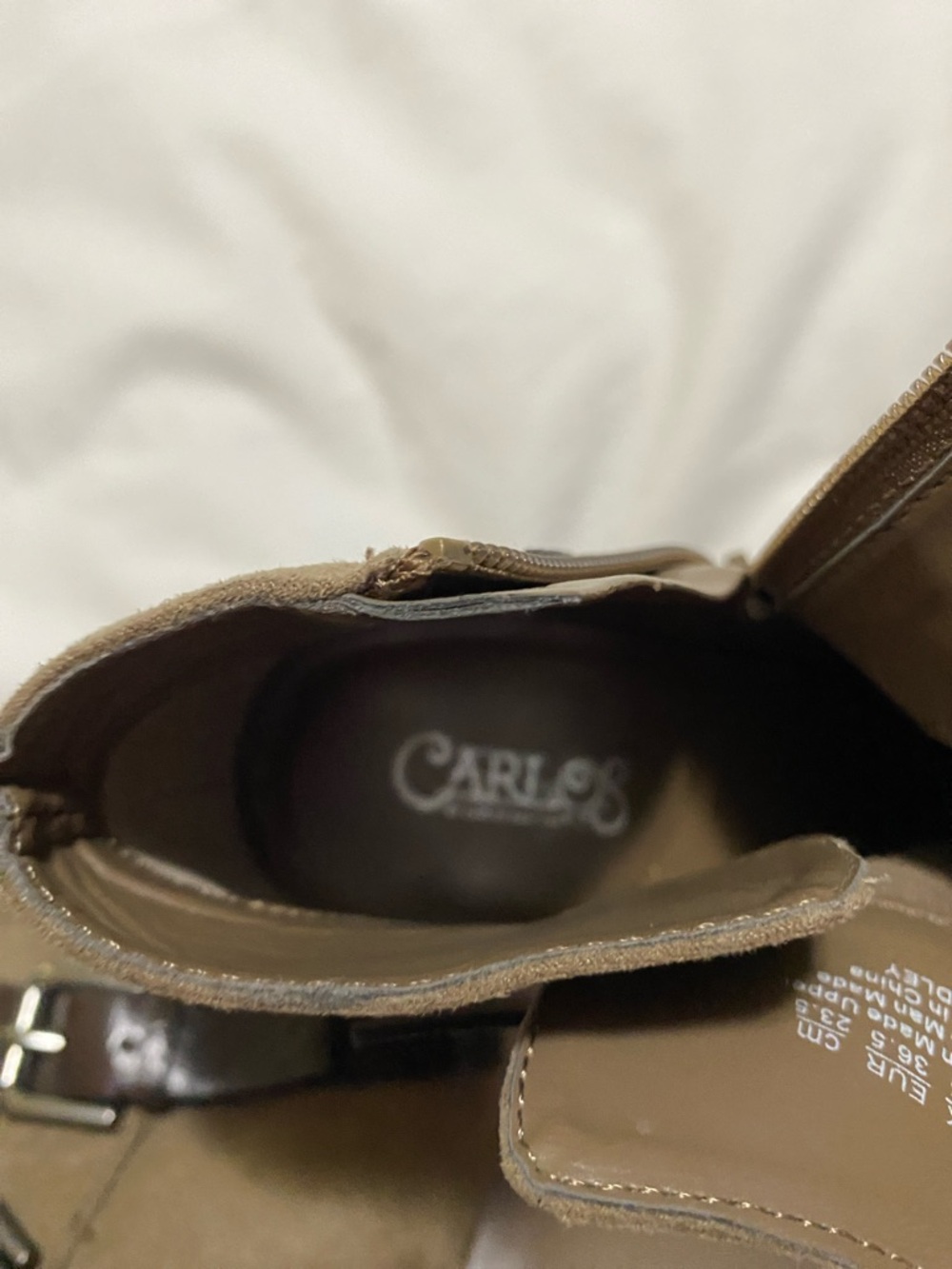 Carlos Santana Olive Taupe Suede Ankle Booties with Dark Brown Straps - Picture 6 of 10